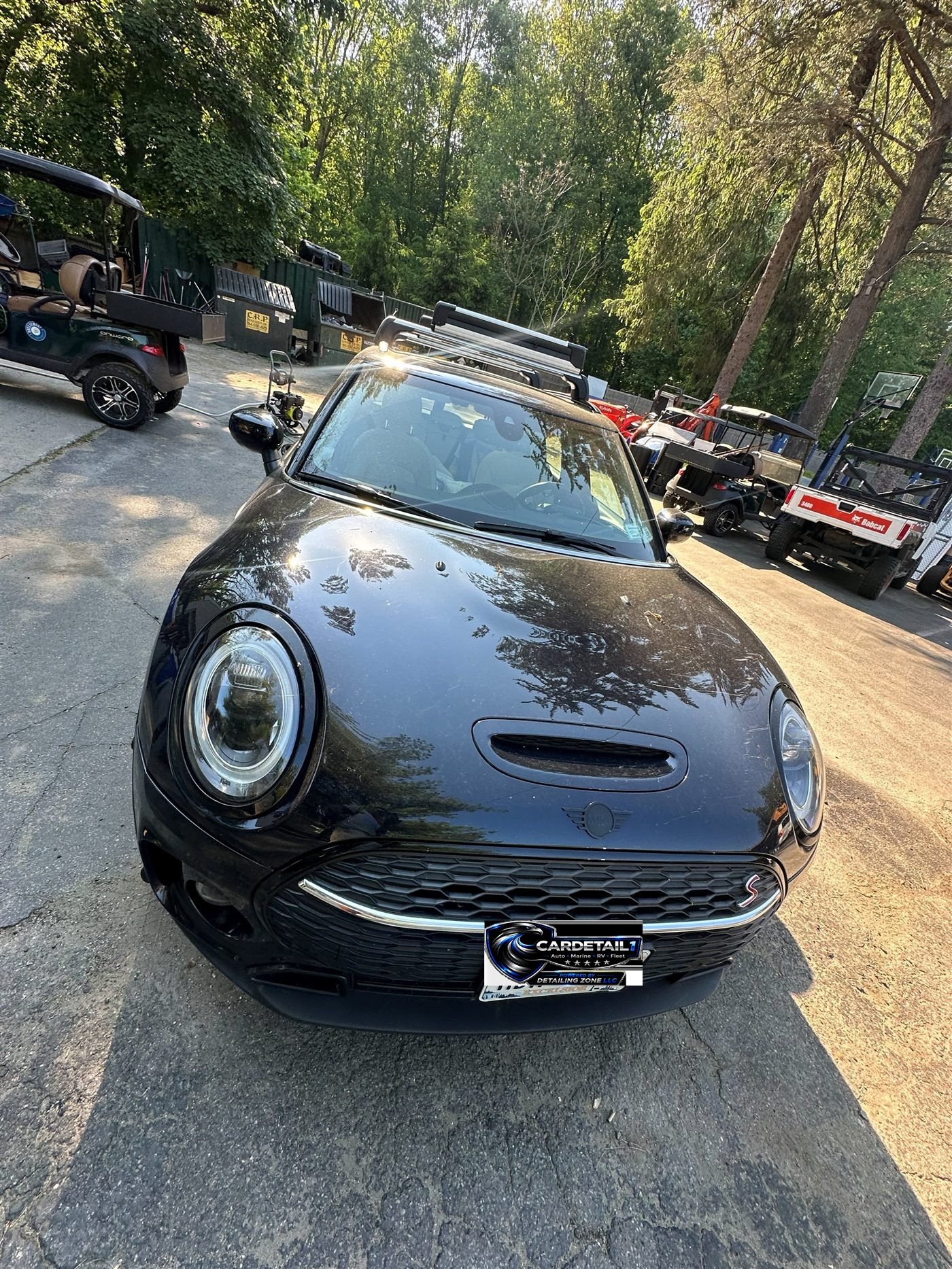 Mini Cooper S front before exterior detail — dusty hood and dull black paint