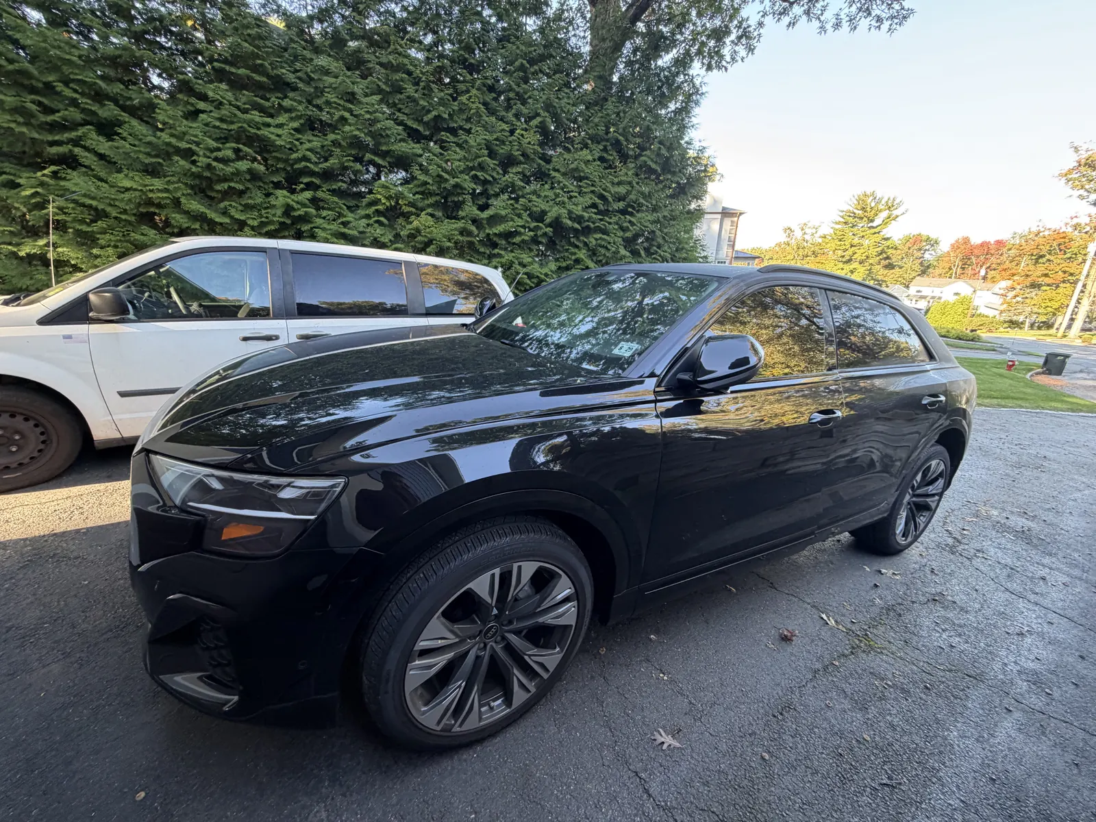 Black Audi Q8 side view with a glossy painted finish