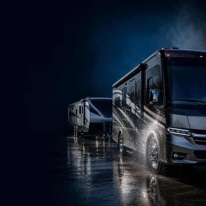 RVs and travel trailers receiving mobile detailing